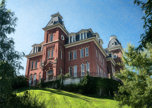 Pencil sketch of Woodburn Hall at WVU in Morgantown