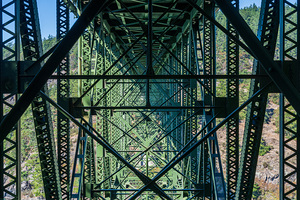 Steel structure of historic cantilevered Deception Pass bridge