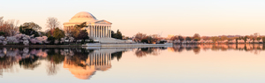 Broad panorama of beautiful early morning Jefferson Memorial