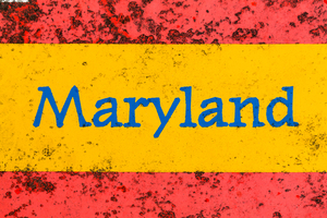 Macro photo of state of Maryland name on newstand