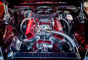 Engine compartment of chromed Camaro
