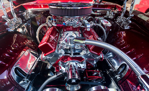 Engine compartment of chromed Camaro
