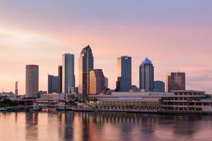 City skyline of Tampa Florida at sunset