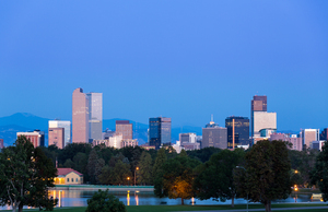 Skyline of Denver at dawn