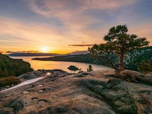 Emerald Bay on Lake Tahoe with snow