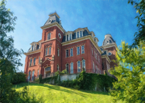 Impressionist view of Woodburn Hall in Morgantown
