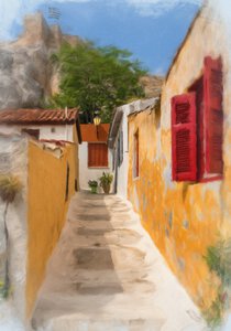 Digital oil painting of Anafiotika in Athens