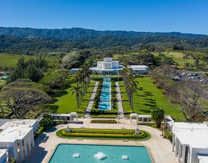 Aerial view of the Laie Hawaii Temple on Oahu