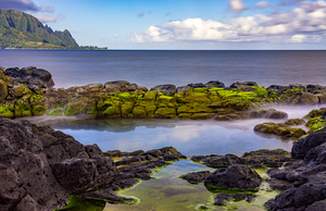 Long exposure image of the pool known as Queens Bath of Kauai