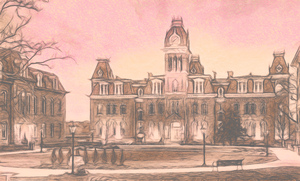 Woodburn Hall at West Virginia University in sepia tint