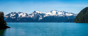 Panorama of mountains by Resurrection bay near Seward in Alaska