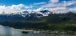 View from Mount Roberts toward Mt Bradley above Juneau Alaska