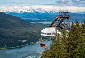 GoldBelt tram suspended above the city of Juneau Alaska