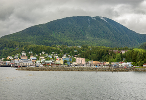 Departing in the rain from the town of Ketchikan Alaska