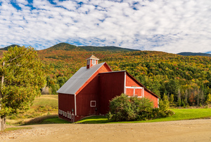 Grandview Farm barn with fall colors in Vermont