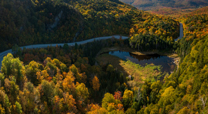 Aerial overview of Appalachian Gap Road in Vermont