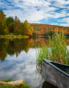 Prow of Canoe ready to launch in Silver Lake Vermont