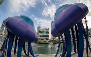 Jellyfish sculptures on promenade at Dubai Marina UAE