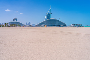 Iconic Burj al Arab behind newly constructed Marsa al Arab hotel