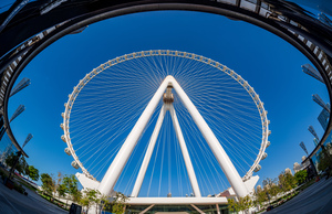 Fisheye view of Ain Dubai observation wheel on Bluewaters Island