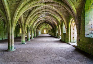 Cellarium at Fountains Abbey ruins in Yorkshire England