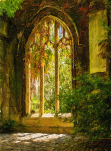 Digital oil painting of the windows of St Dunstan church
