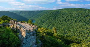Aerial panoramic image of Cheat River Gorge overlook