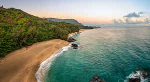 Aerial beach view of Lumahai Beach on the north shore of Kauai