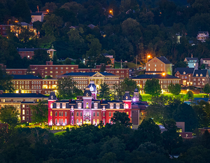 Downtown campus of West Virginia university at nightfall