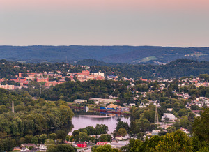 Sunset lights the sky above Morgantown in West Virginia