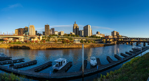 Sunrise over the downtown district of St Paul Minnesota