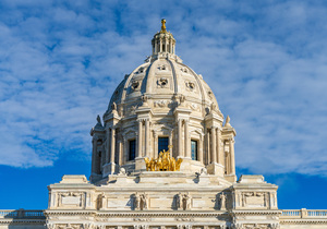 Dome and statue of the State Capitol building in St Paul