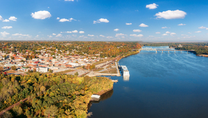 Townscape of Hannibal in Missouri from Lovers Leap overlook