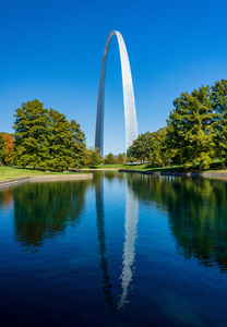 Gateway Arch of St Louis Missouri reflecting in the lake
