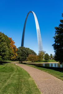 Gateway Arch of St Louis Missouri from the park and lake