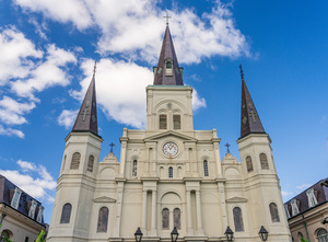 Facade of Cathedral Basilica of Saint Louis in New Orleans LA