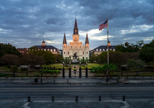 Sunrise on Cathedral Basilica of Saint Louis in New Orleans LA