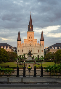 Sunrise on Cathedral Basilica of Saint Louis in New Orleans LA