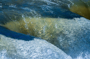 Frozen motion of raging water flowing over Valley Falls