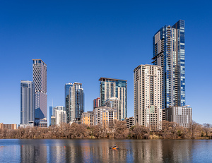 Rainey Street development Austin Texas from lake