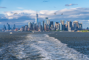 One World Trade Center dominates skyline of Lower Manhattan from