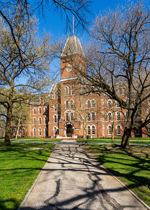 Facade of iconic University Hall on the Oval at OSU in Columbus 