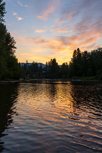 Sunrise over Wenatchee River in Leavenworth Washington State