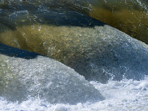 Frozen motion of raging water flowing over Valley Falls