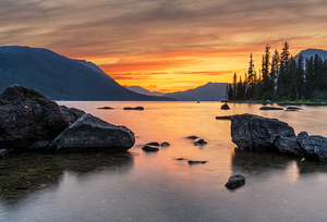 Vibrant sunset over Lake Wenatchee in the Cascade Mountains WA
