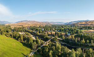 Aerial view of Winthrop on North Cascades Highway in Washington