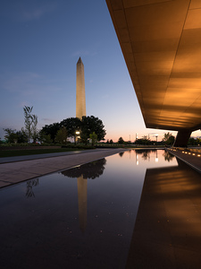 Reflection of Washington in reflecting pool at sunset