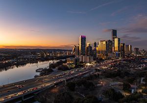 Evening over Austin downtown 2026 in aerial skyline