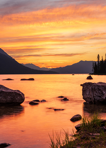 Vibrant sunset over Lake Wenatchee in the Cascade Mountains WA