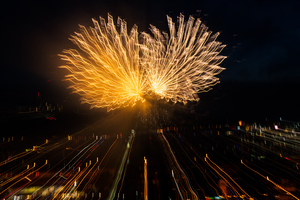 Abstract treatment of fireworks over Pittsburgh